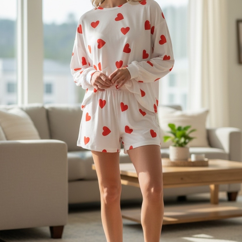 Charming Heart Print Pajama Set